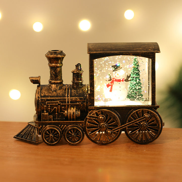 New Christmas Decoration Santa Claus Water Injection Brush Gold Train Decoration Small Night Lamp Christmas Gift by 253444