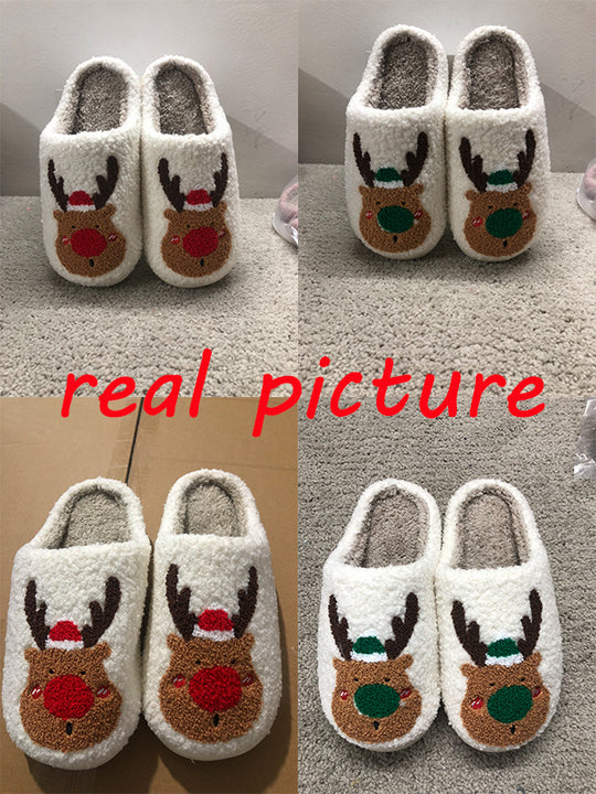 Christmas Shoes Winter Home Slippers Elk Soft Cozy Bedroom Slipper Slip On House Shoes by 253444