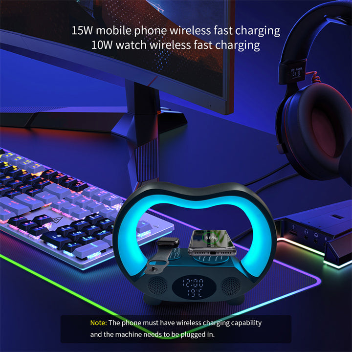 Luminária Inteligente 6 em 1 – Carregador Sem Fio + Bluetooth