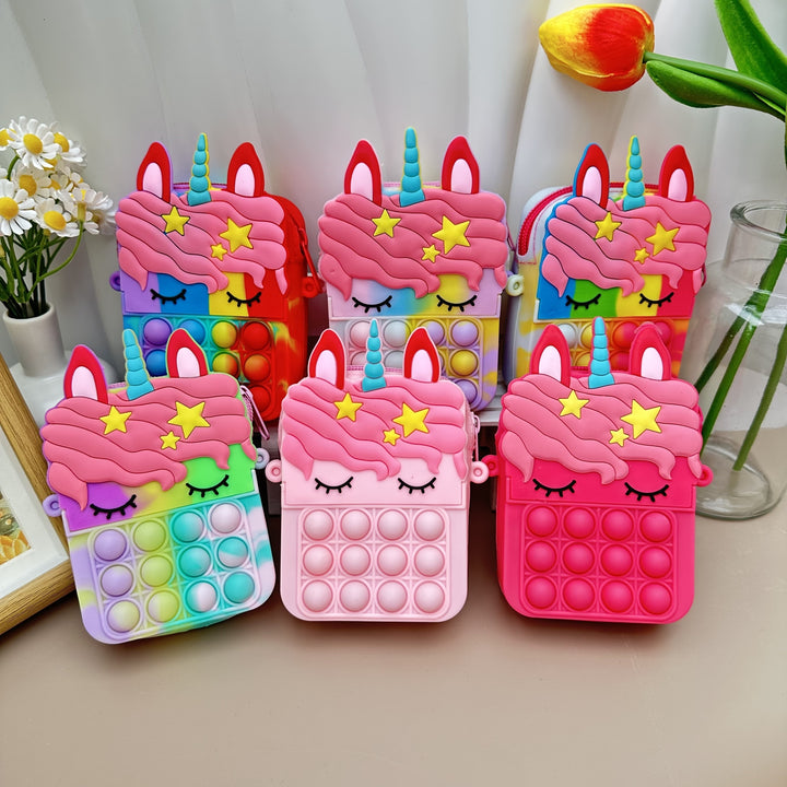 Bolsa Mensageiro Infantil Silicone Unicórnio Compacta