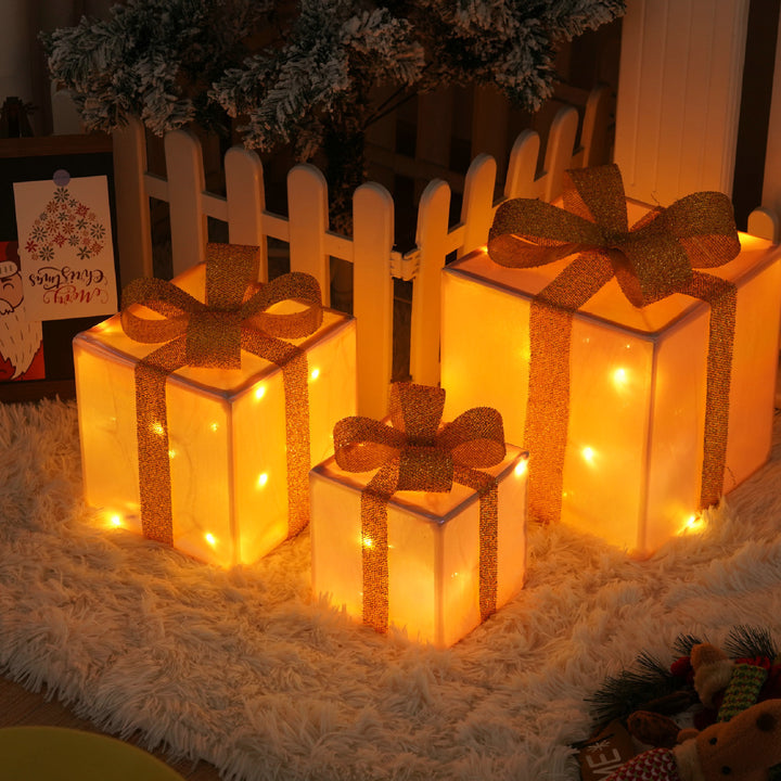 Remote Control Christmas Gift Box Lights Christmas Three-piece Decoration by 253444