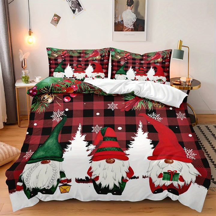Conjunto Cama Natal Três Peças Capa Edredão Impressão