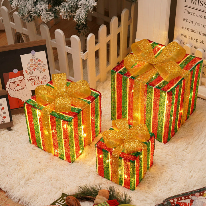 Remote Control Christmas Gift Box Lights Christmas Three-piece Decoration by 253444