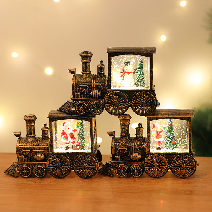 New Christmas Decoration Santa Claus Water Injection Brush Gold Train Decoration Small Night Lamp Christmas Gift by 253444