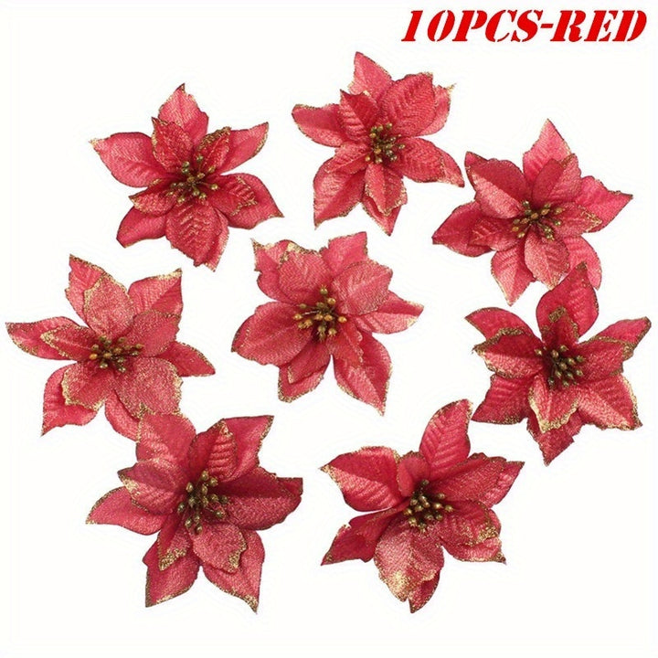 Flores Poinsettia Glitter Natal 10 Peças Decoração Festiva by Casa Perfeita