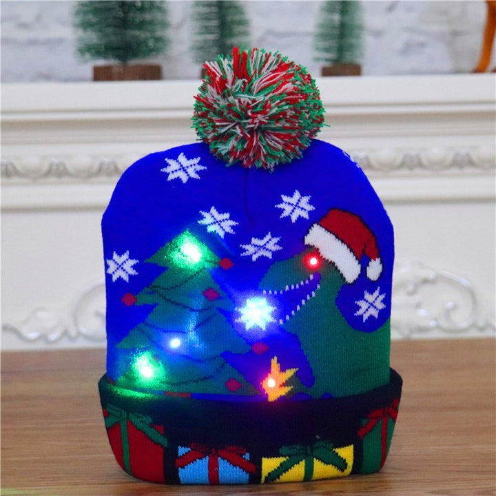 Gorro De Natal LED Luzes Que Acendem Tricô Infantil Brilho