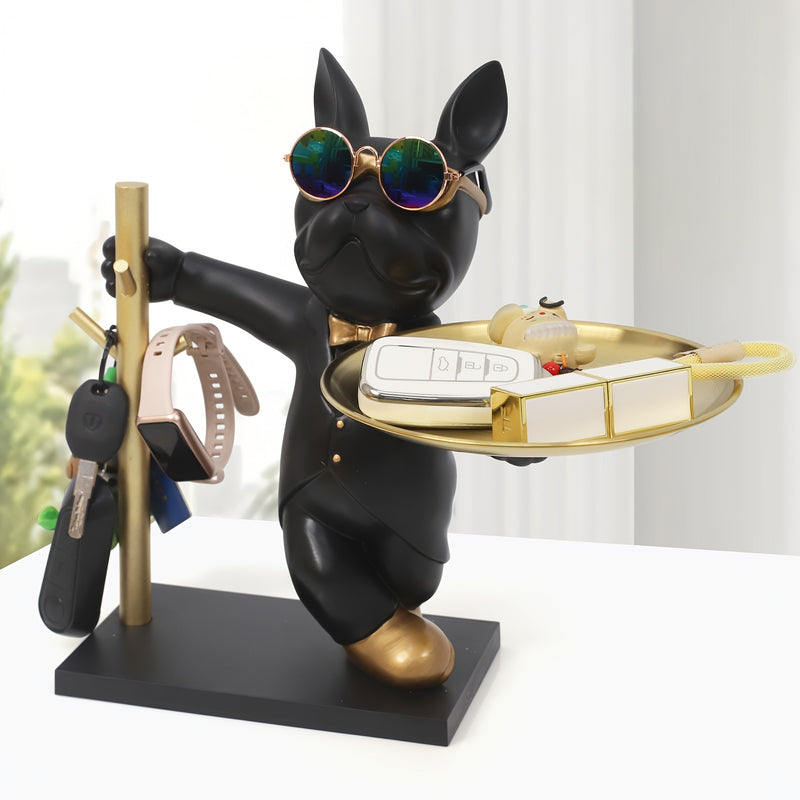 Bandeja De Resina Bulldog Porta Chaves Estatueta Decoracao