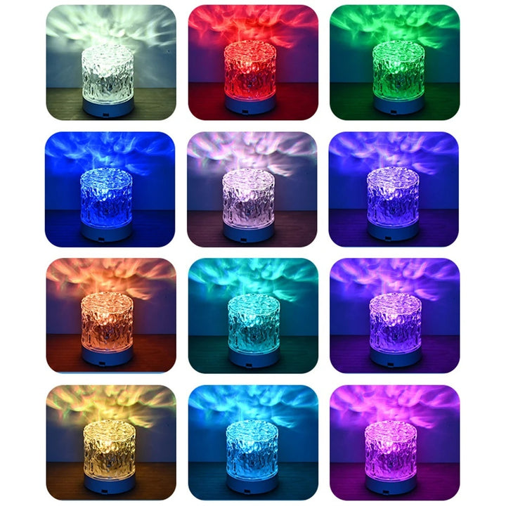 Crystal Lamp Water Ripple Projector Night Light Decoration Home Houses Bedroom Aesthetic Atmosphere Holiday Gift Sunset Lights Home Decor by 253444