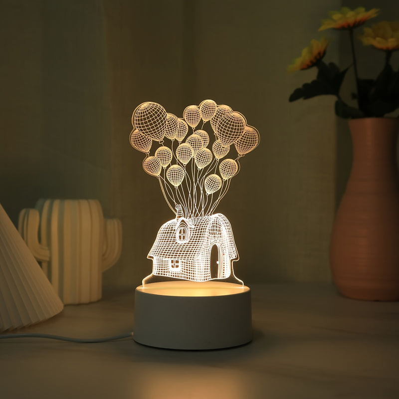 Modern 3D Balloon House Warm LED Night Light with Cord, Plastic Up-Light Table Lamp with Switch Control for Various Room Types, USB Powered, No Battery Needed, Includes Light Source - Creative Bedroom Bedside Atmosphere Lamp, by Casa Perfeita