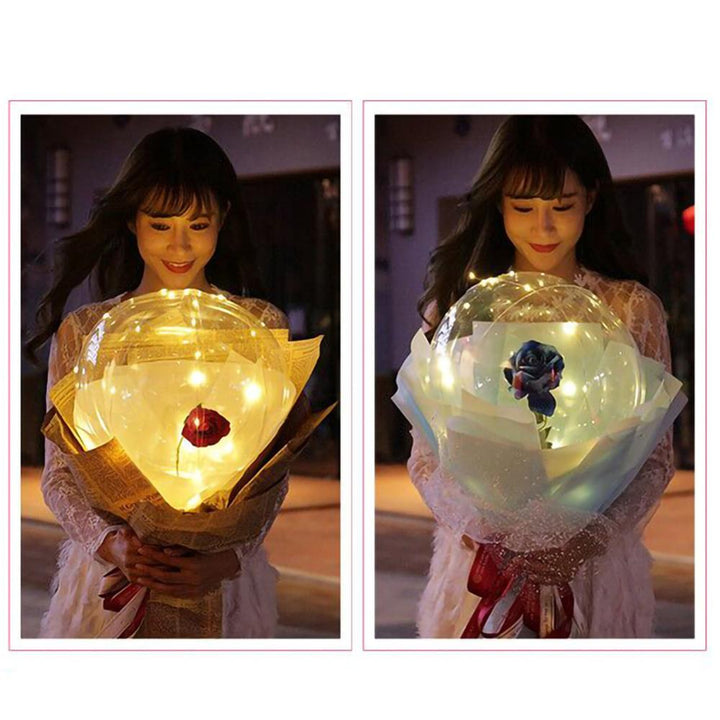 Buquê Rosas Balões LED Luminosos Transparente Bobo Ball