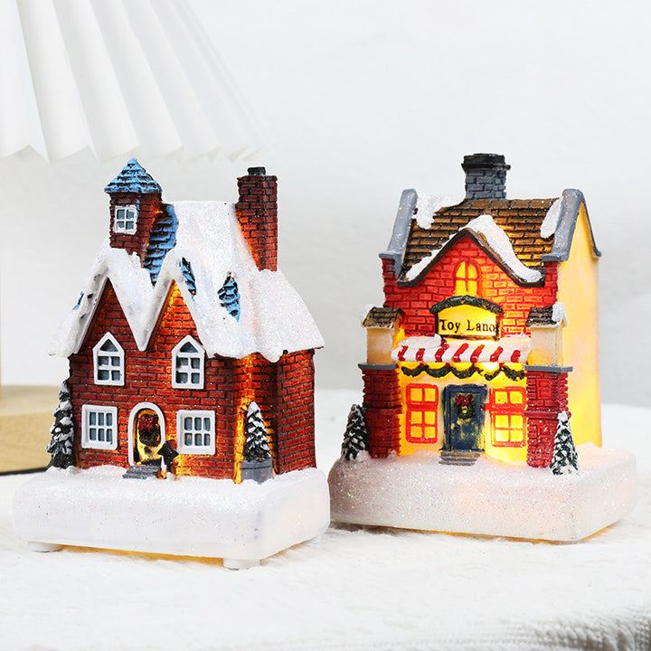 Christmas Decorations Resin Small House Luminous Ornaments by 253444