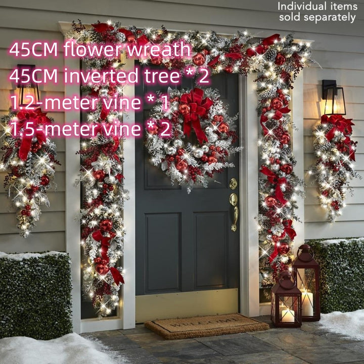 New Flocking Wreath Outdoor Decoration Door Hanging Christmas Wreath Rattan by 253444