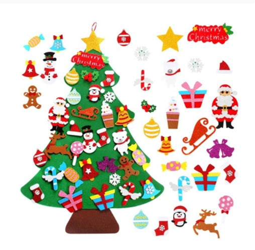 DIY Felt Christmas Tree New Year Toddler Kids Handmade Gift Toys Door Wall Hanging Ornaments Holiday Party Home Decor Set by 253444
