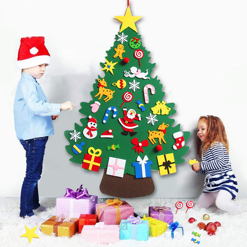 DIY Felt Christmas Tree New Year Toddler Kids Handmade Gift Toys Door Wall Hanging Ornaments Holiday Party Home Decor Set by 253444