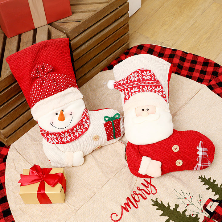 Large Red White Knitted Christmas Stocking Santa Claus Fireplace Decor Socks Xmas Gift Bags Candy Holder Decor For Home by 253444