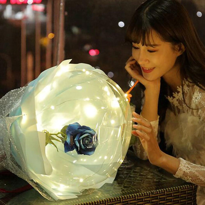Buquê Rosas Balões LED Luminosos Transparente Bobo Ball