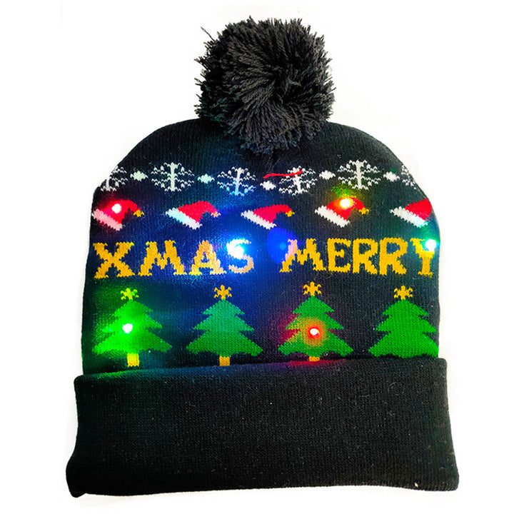 Gorro De Natal LED Luzes Que Acendem Tricô Infantil Brilho