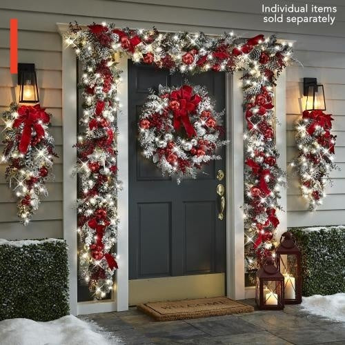 New Flocking Wreath Outdoor Decoration Door Hanging Christmas Wreath Rattan by 253444