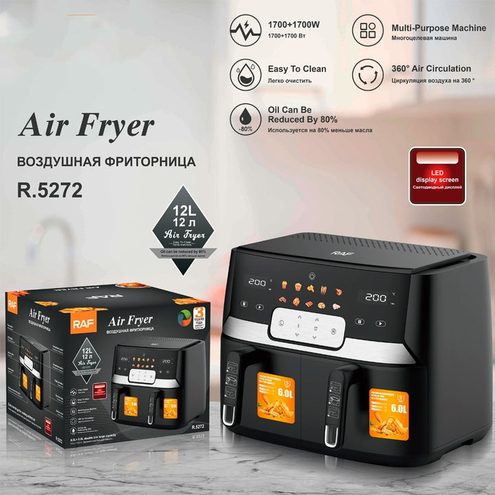Fritadeira Airfryer com Duplo Revestimento Europeu – Grande Capacidade e Cozimento Saudável