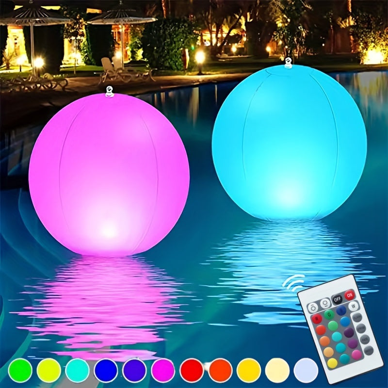 LED Illuminated Inflatable Ball with Remote, 16-Color Changing Glow Sphere for Pool, Beach, Holiday Yard Decor, Party Supplies for Christmas, Halloween - 1 Pack with 3 Non-Rechargeable Button Batteries (Not Included) for Ages by Casa Perfeita