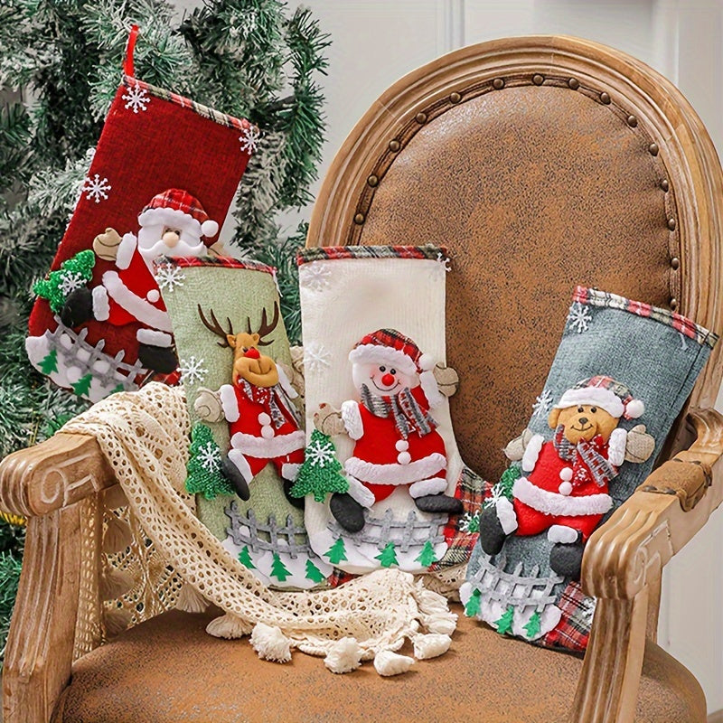 Conjunto 4 Meias Natal Decorativas Santa Boneco De Neve Rena
