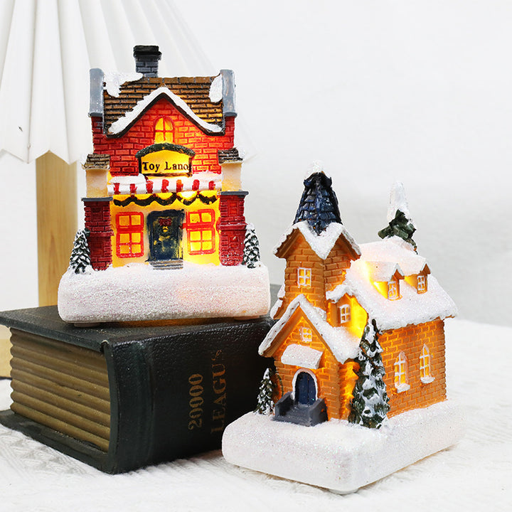 Christmas Decorations Resin Small House Luminous Ornaments by 253444