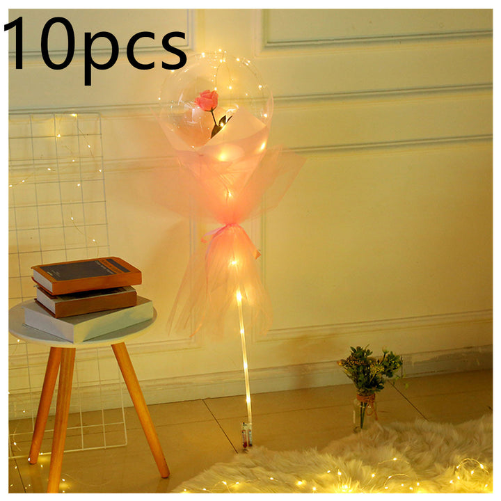 Buquê Rosas Balões LED Luminosos Transparente Bobo Ball