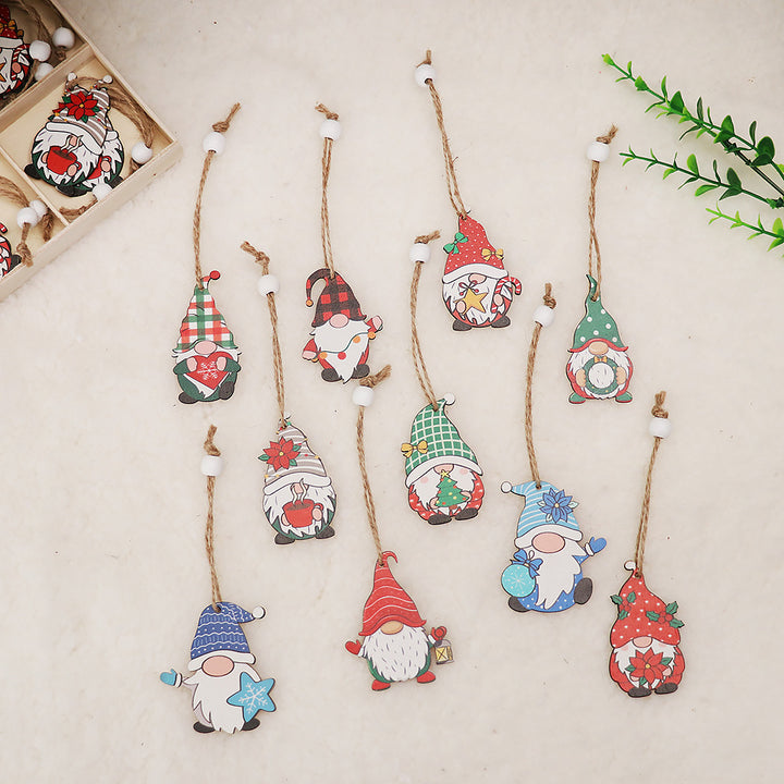 Christmas Faceless Doll Wooden Pendant Decoration Set by 253444
