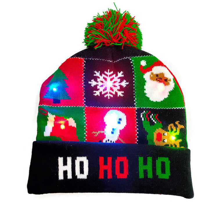 Gorro De Natal LED Luzes Que Acendem Tricô Infantil Brilho