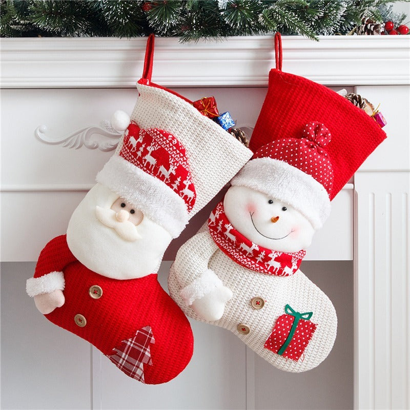 Large Red White Knitted Christmas Stocking Santa Claus Fireplace Decor Socks Xmas Gift Bags Candy Holder Decor For Home by 253444
