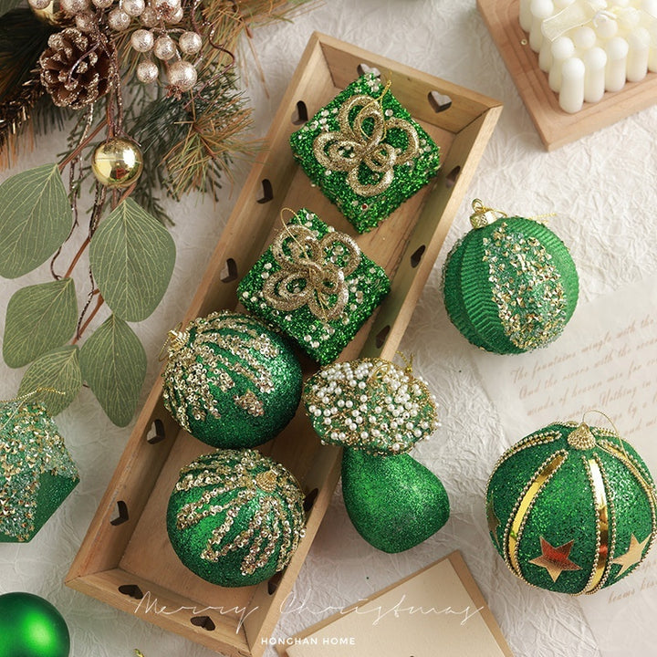 Bolas de Natal Verde Escuro Flocadas Pendentes Decorativas