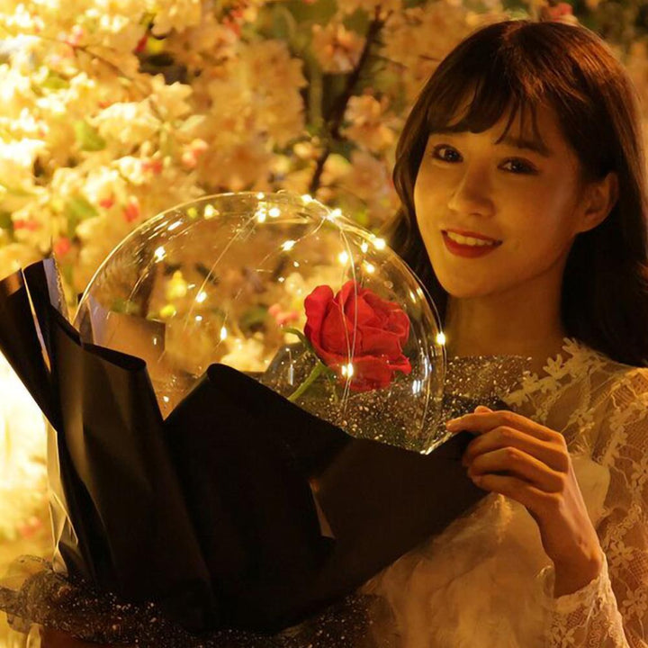 Buquê Rosas Balões LED Luminosos Transparente Bobo Ball