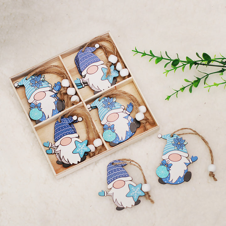 Christmas Faceless Doll Wooden Pendant Decoration Set by 253444