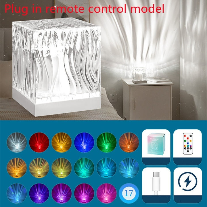 LED Water Ripple Ambient Night Light USB Rotating Projection Crystal Table Lamp RGB Dimmable Home Decoration 16 Color Gifts by 253444