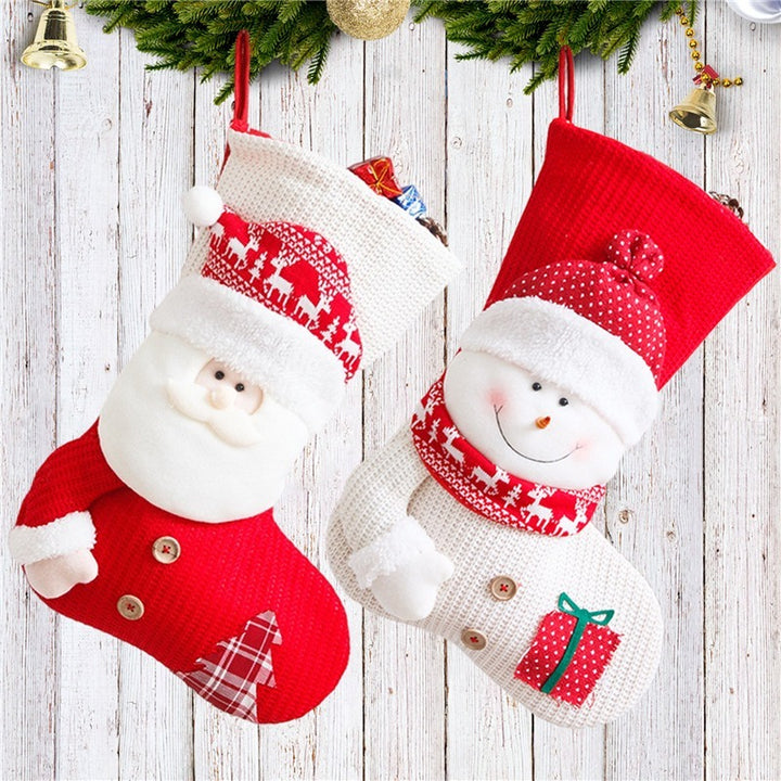 Large Red White Knitted Christmas Stocking Santa Claus Fireplace Decor Socks Xmas Gift Bags Candy Holder Decor For Home by 253444