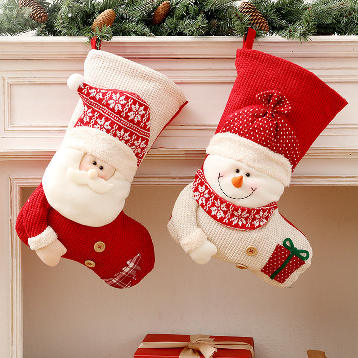 Large Red White Knitted Christmas Stocking Santa Claus Fireplace Decor Socks Xmas Gift Bags Candy Holder Decor For Home by 253444