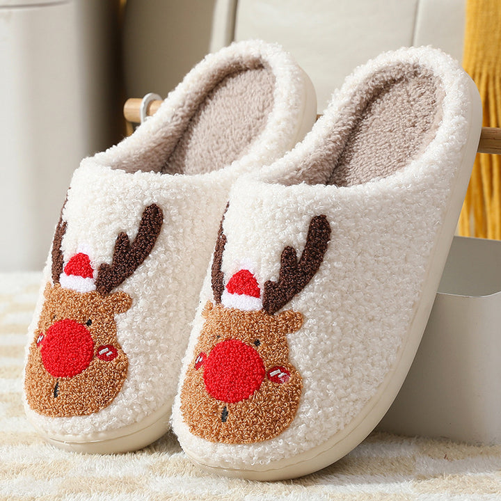 Christmas Shoes Winter Home Slippers Elk Soft Cozy Bedroom Slipper Slip On House Shoes by 253444