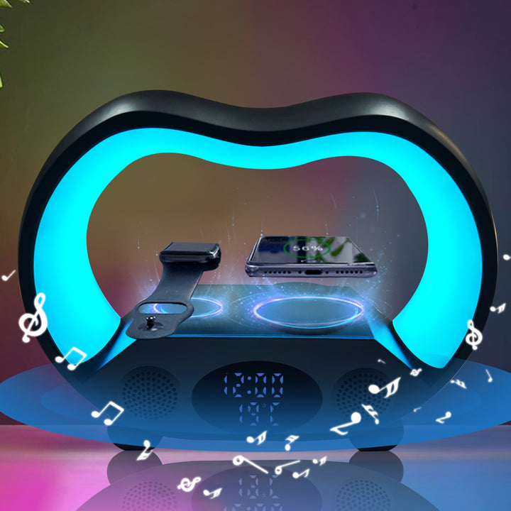Luminária Inteligente 6 em 1 – Carregador Sem Fio + Bluetooth
