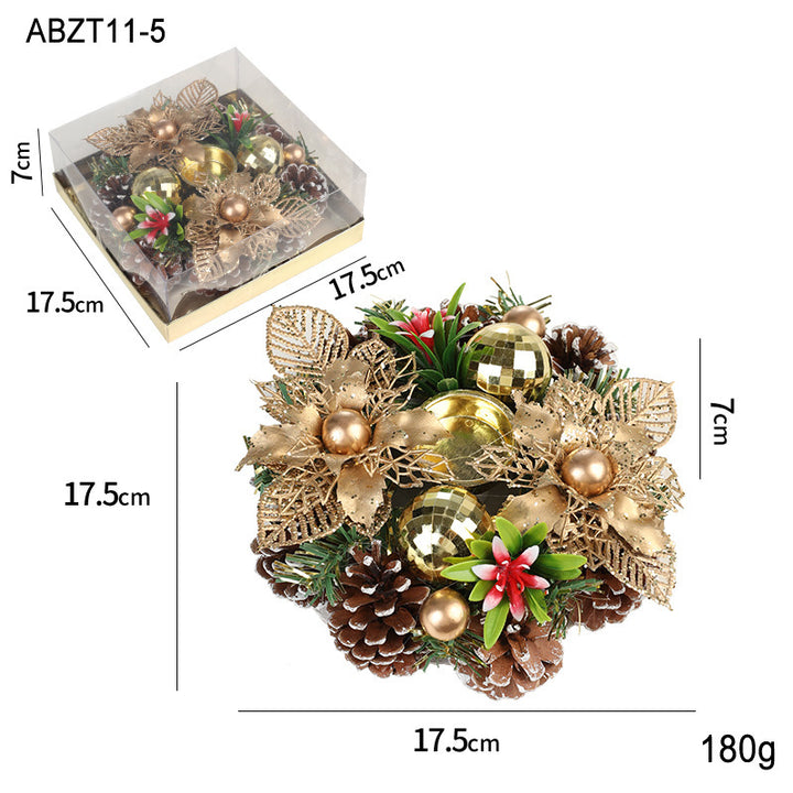 Christmas Candle Metals Candlestick Wreath Artificial Pinball Pinecone Candle Holder Fake Leaves Xmas New Year Home Table Decor by 253444
