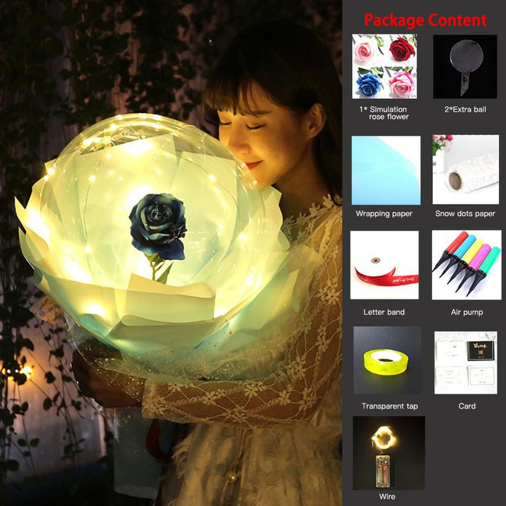 Buquê Rosas Balões LED Luminosos Transparente Bobo Ball