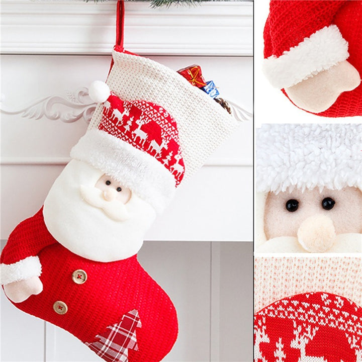 Large Red White Knitted Christmas Stocking Santa Claus Fireplace Decor Socks Xmas Gift Bags Candy Holder Decor For Home by 253444