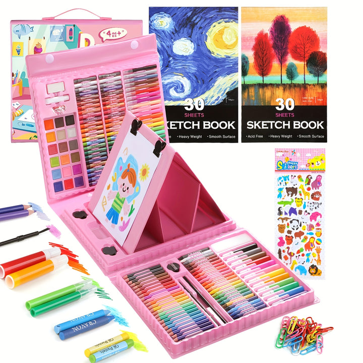 Kit De Arte Infantil 237 Peças Com Lousa Dupla Não Tóxico