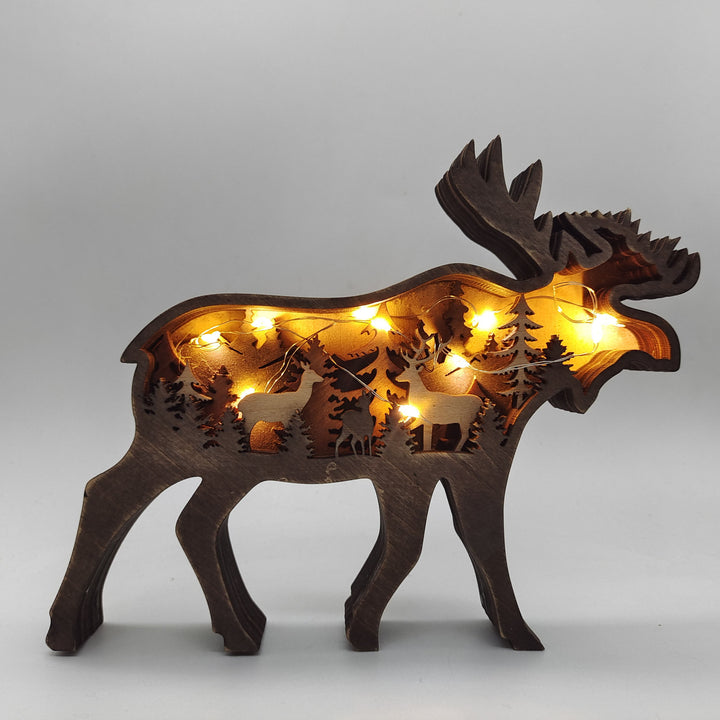 Christmas Decoration Wooden Animal Carving Handcraft Gift Wall Hanging Sculpture 3D Bear Deer Elk Art Decor New Year Ornaments by 253444