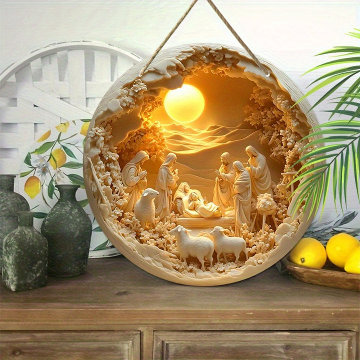 Guirlanda Natividade Madeira 3D Decoração Cristã Família by Casa Perfeita