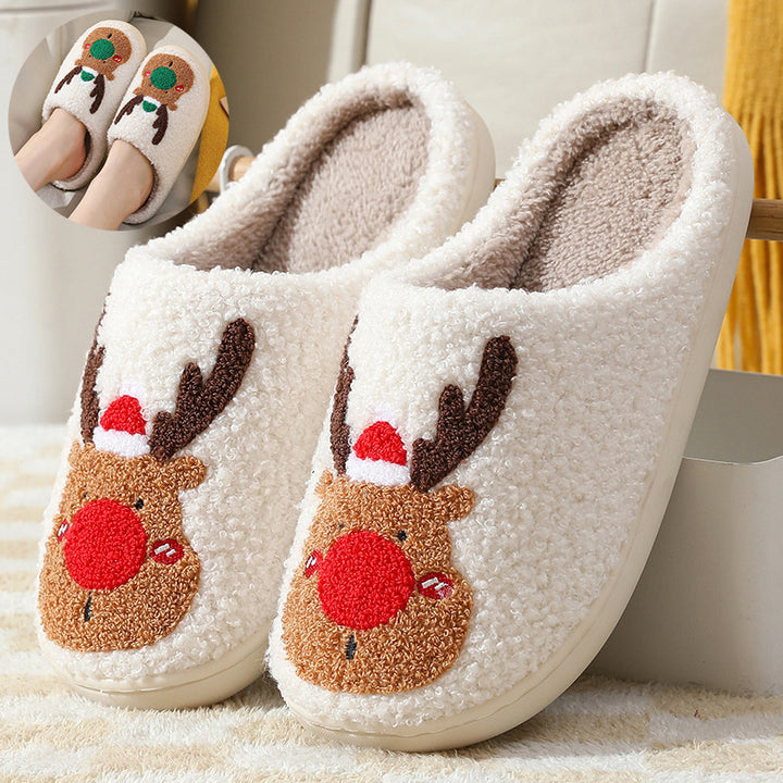 Christmas Shoes Winter Home Slippers Elk Soft Cozy Bedroom Slipper Slip On House Shoes by 253444