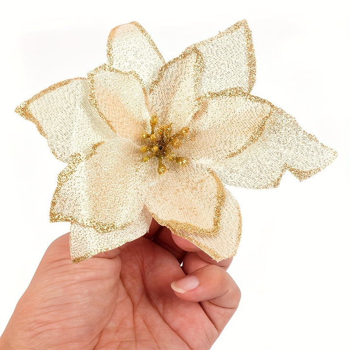 Flores Poinsettia Glitter Natal 10 Peças Decoração Festiva by Casa Perfeita