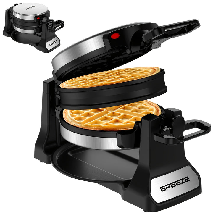Máquina de Waffles Belgas Dobrável 180 Graus 1400W 8 Porções