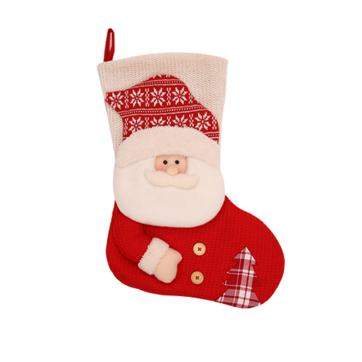 Large Red White Knitted Christmas Stocking Santa Claus Fireplace Decor Socks Xmas Gift Bags Candy Holder Decor For Home by 253444
