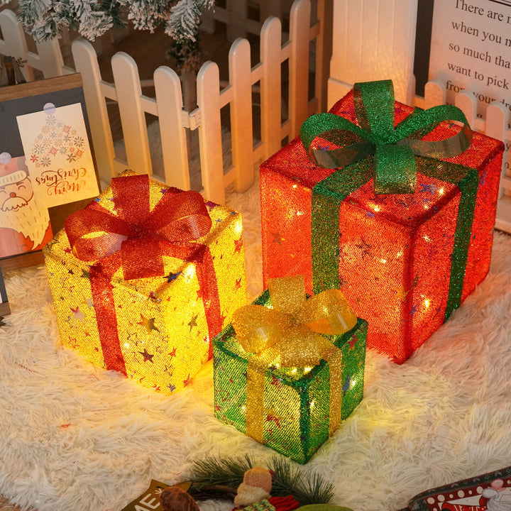 Remote Control Christmas Gift Box Lights Christmas Three-piece Decoration by 253444