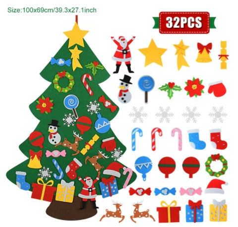 DIY Felt Christmas Tree New Year Toddler Kids Handmade Gift Toys Door Wall Hanging Ornaments Holiday Party Home Decor Set by 253444